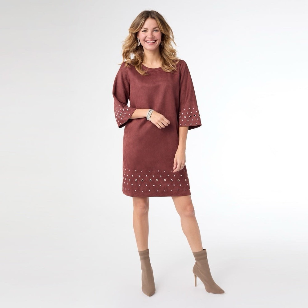 Coco + Carmen Faux Suede Dress Rivet Dusty Merlot Large / XL Lagenlook NWT